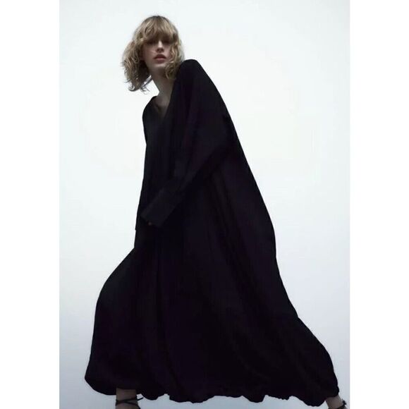ZARA VOLUMINOUS LONG DRESS BLACK - REF. 5216/270 XS-S $119 - Picture 1 of 14